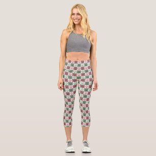 Red and Green Chequered Dog Paw Print Pattern  Capri Leggings