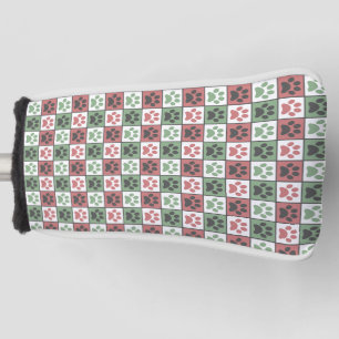 Red and Green Chequered Dog Paw Print Pattern Golf Head Cover