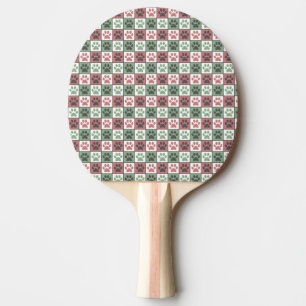 Red and Green Chequered Dog Paw Print Pattern  Ping Pong Paddle