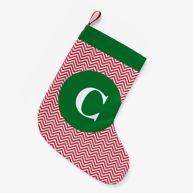 Red and Green Chevron Initial Stocking (Front (Hanging))