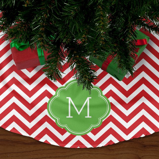 Red and Green Chevron Monogram Brushed Polyester Tree Skirt (Creator Uploaded)