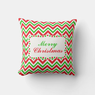 Red and Green Chevron Pattern Christmas Cushion