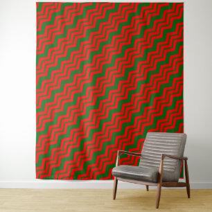 Red and Green Chevron Pattern Design Tapestry