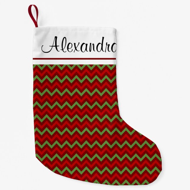 Red and Green Chevron Pattern Monogram Stocking (Front)