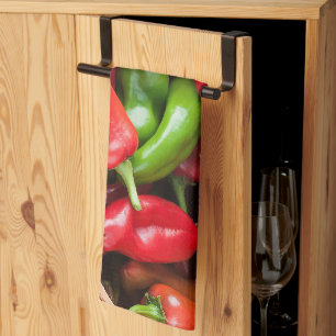 Red and Green Chilis Peppers Kitchen Design Tea Towel