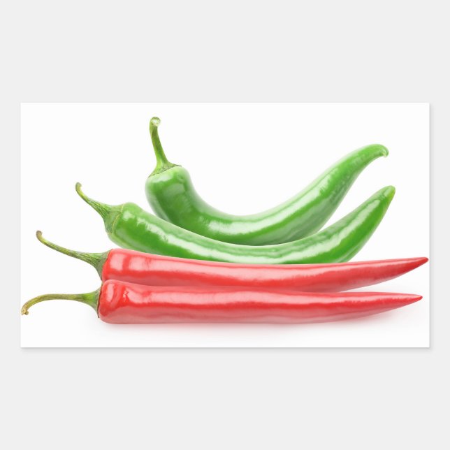 Red and green chilli peppers rectangular sticker (Front)