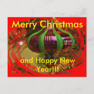 Red and Green Christmas Bulb Christmas Post Card