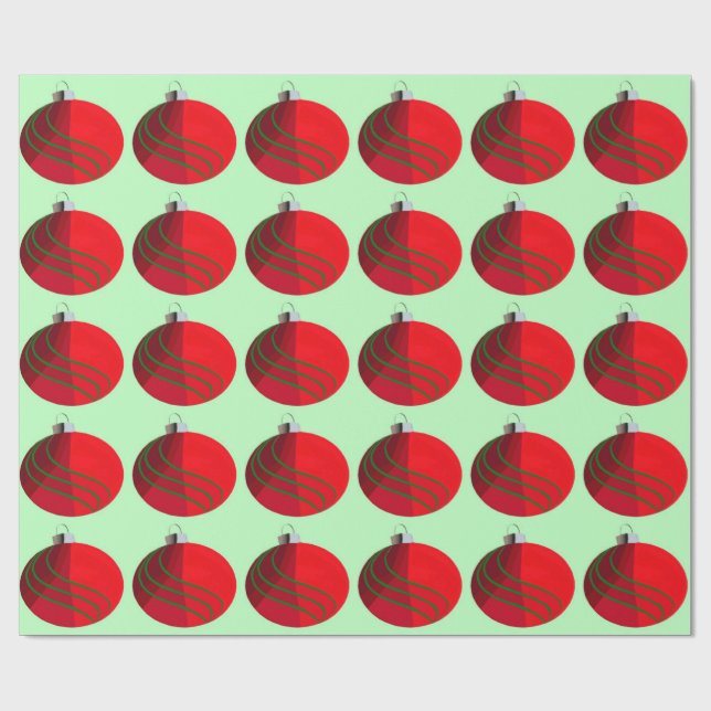Red and Green Christmas Bulbs Wrapping Paper (Flat)