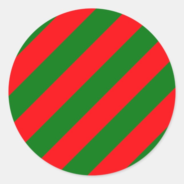 Red and Green Christmas Candycane Stripes Classic Round Sticker (Front)