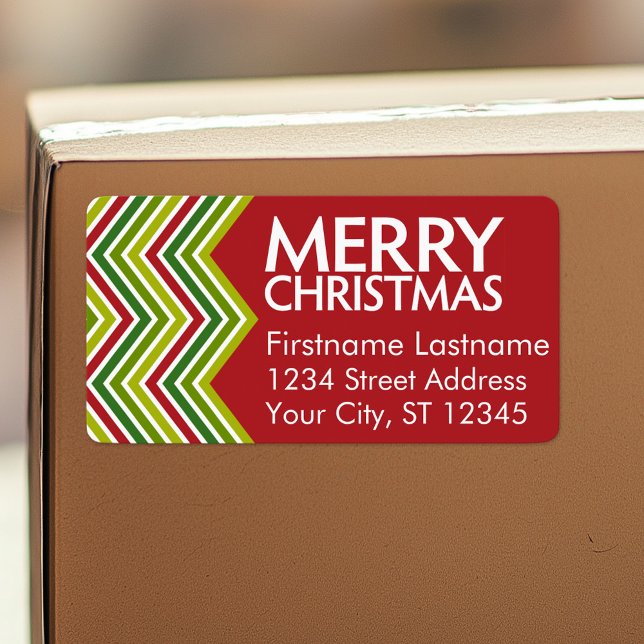 Red and Green Christmas Chevrons Label (Personalized return address label)