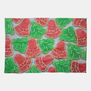 Red and green christmas cookies tea towel