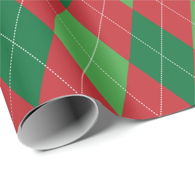 Red and Green Christmas Extra Large Argyle Wrapping Paper (Roll Corner)