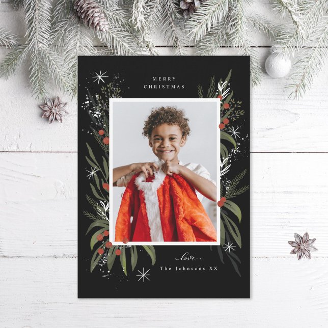 Red and Green Christmas Foliage Photo Holiday Card (Creator Uploaded)