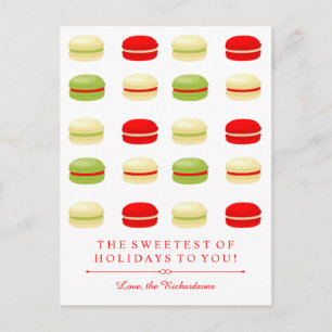 Red and Green Christmas French Macarons on White Holiday Postcard