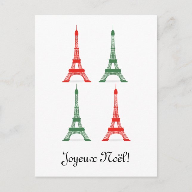 Red and Green Christmas French Theme Eiffel Towers Holiday Postcard (Front)