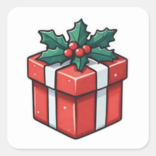 Red and Green Christmas Gift Square Sticker