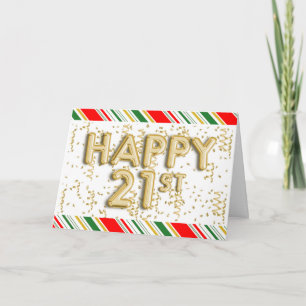 Red and Green Christmas Gold 21st Birthday Card