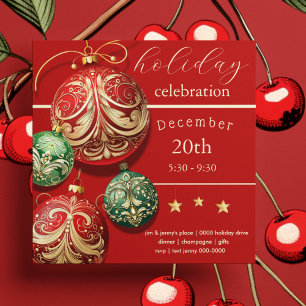 Red and Green Christmas Holiday Ornament Party Invitation