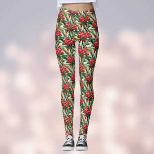 Red and Green Christmas Holly Pattern Leggings