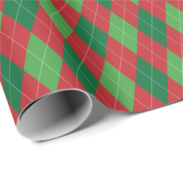Red and Green Christmas Large Argyle Wrapping Paper (Roll Corner)
