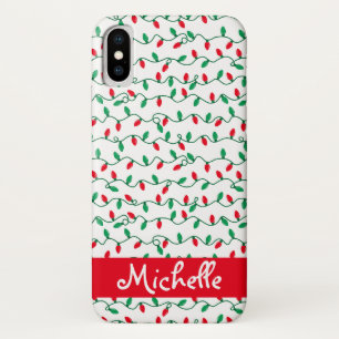 Red and Green Christmas Lights l Name iPhone X Case