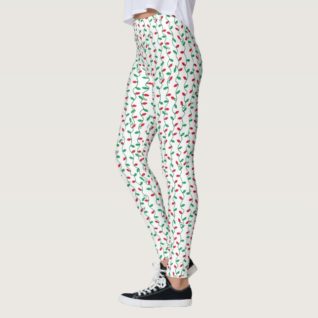 Red and Green Christmas Lights Leggings (Left)