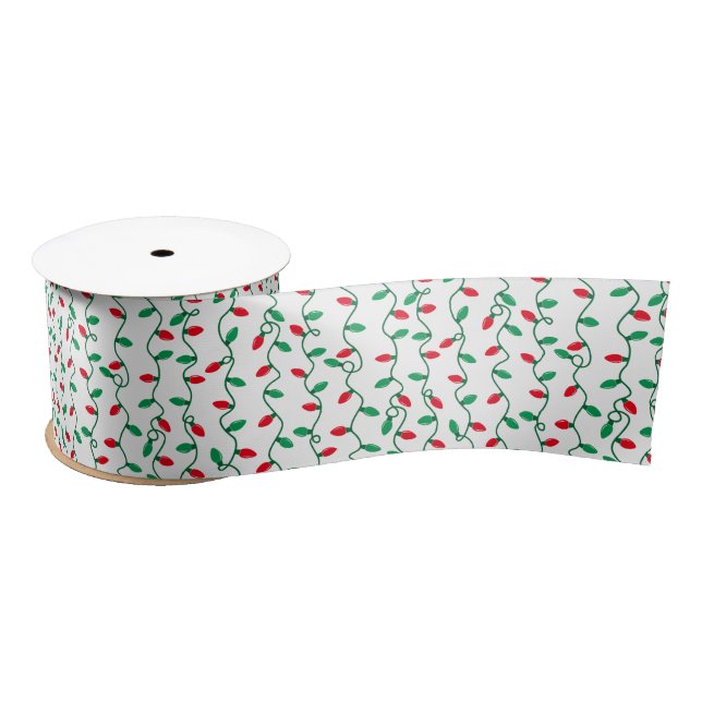 Red and Green Christmas Lights Satin Ribbon (Spool)