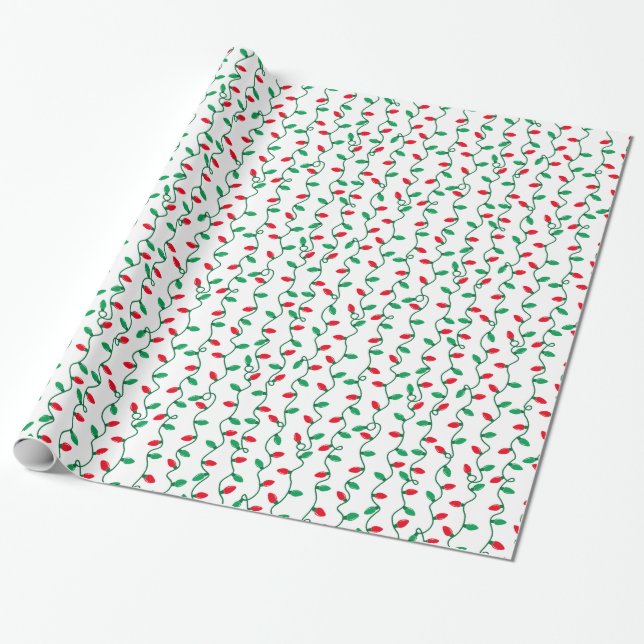 Red and Green Christmas Lights Wrapping Paper (Unrolled)