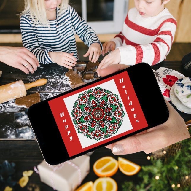 Red and Green Christmas Mandala Holiday Card (Instant Download gives you more time to do the important things
)