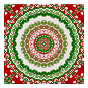 Red and Green Christmas Mandala Medallion Poster