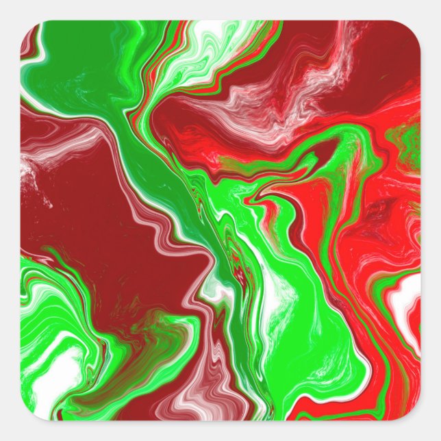 Red and Green Christmas Marble Swirls  Square Sticker (Front)
