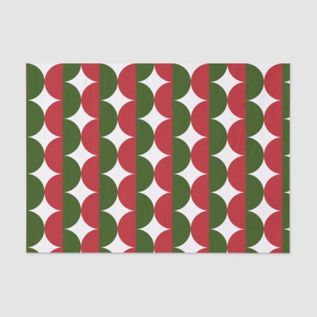 Red and Green Christmas Mid Century Modern Wavy  Tissue Paper (Front)