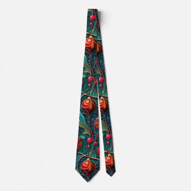 Red and Green Christmas Ornament Tie (Front)