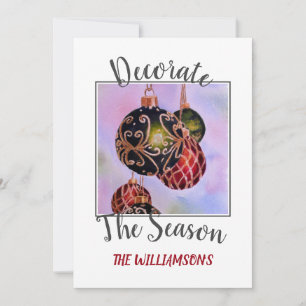 Red and Green Christmas Ornaments with photo Holiday Card