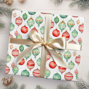 Red and Green Christmas Ornaments Wrapping Paper