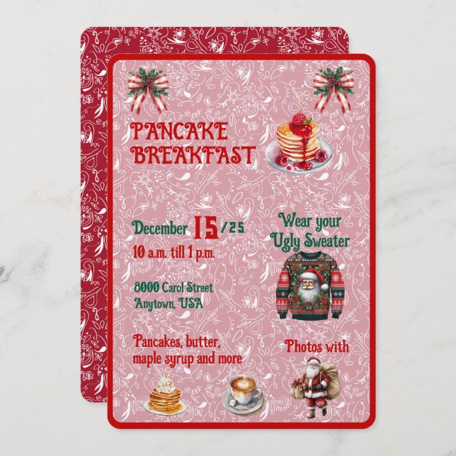 Red and Green Christmas Pancake Breakfast Invitation (Front/Back)