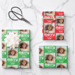 Red and Green Christmas Photo with Whimsical Type Wrapping Paper Sheet