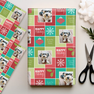 Red and Green Christmas Photo with Whimsical Type Wrapping Paper Sheet