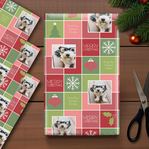 Red and Green Christmas Photo with Whimsical Type Wrapping Paper Sheet