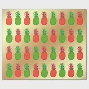 Red and Green Christmas Pineapples on Gold Wrapping Paper