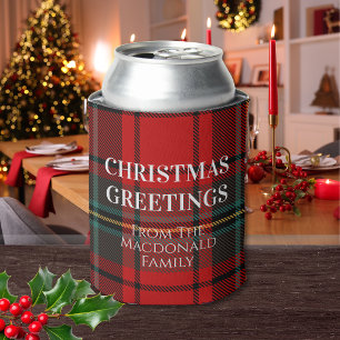 Red and Green Christmas Plaid Can Cooler