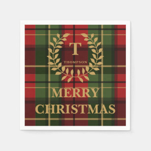 Red And Green Christmas Plaid Custom Monogram Napkin