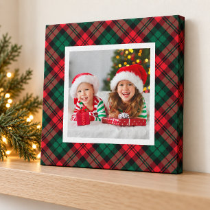 Red and Green Christmas Plaid Custom Photo Canvas Print