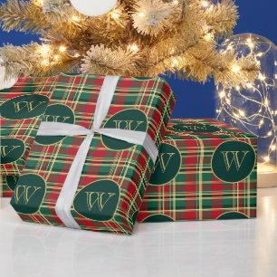 Red and Green Christmas Plaid Monogram Wrapping Paper