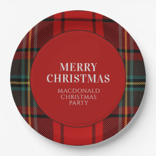 Red and Green Christmas Plaid Paper Plate