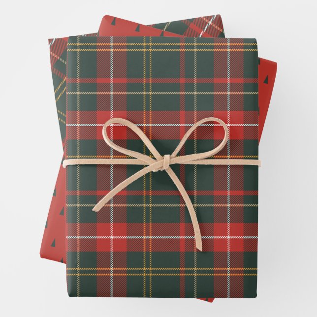 Red and Green Christmas Plaid Wrapping Paper Sheet (In situ)