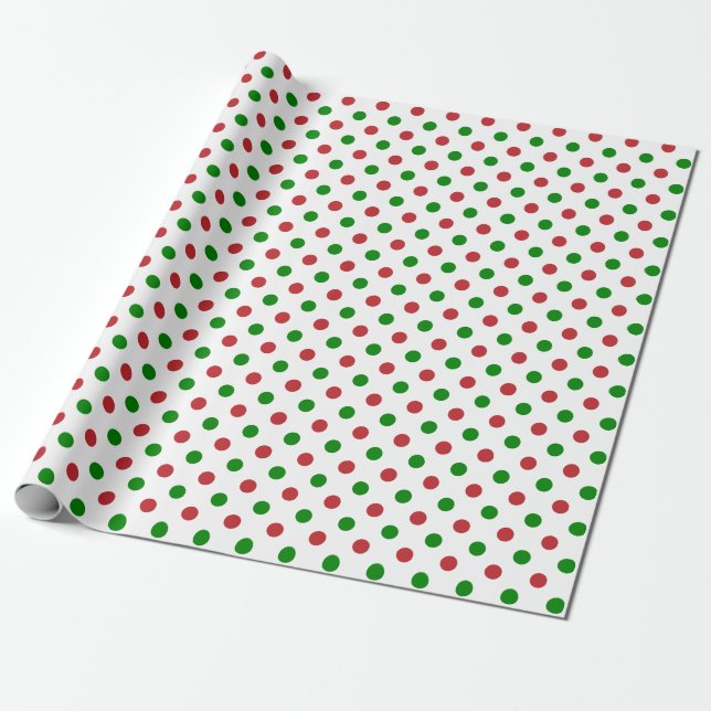 Red and Green Christmas Polka Dot Wrapping Paper (Unrolled)