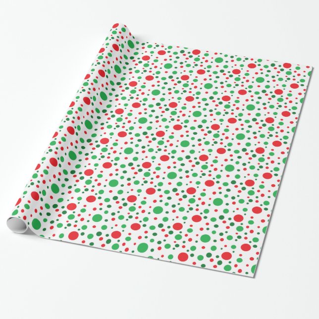 Red and Green Christmas Polka Dots Gift Wrap (Unrolled)