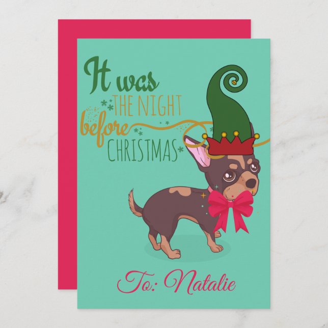Red and green Christmas puppy illustration  Holiday Card (Front/Back)