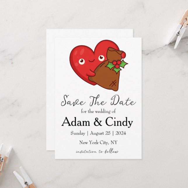 red and green christmas save the date cards (Front/Back In Situ)